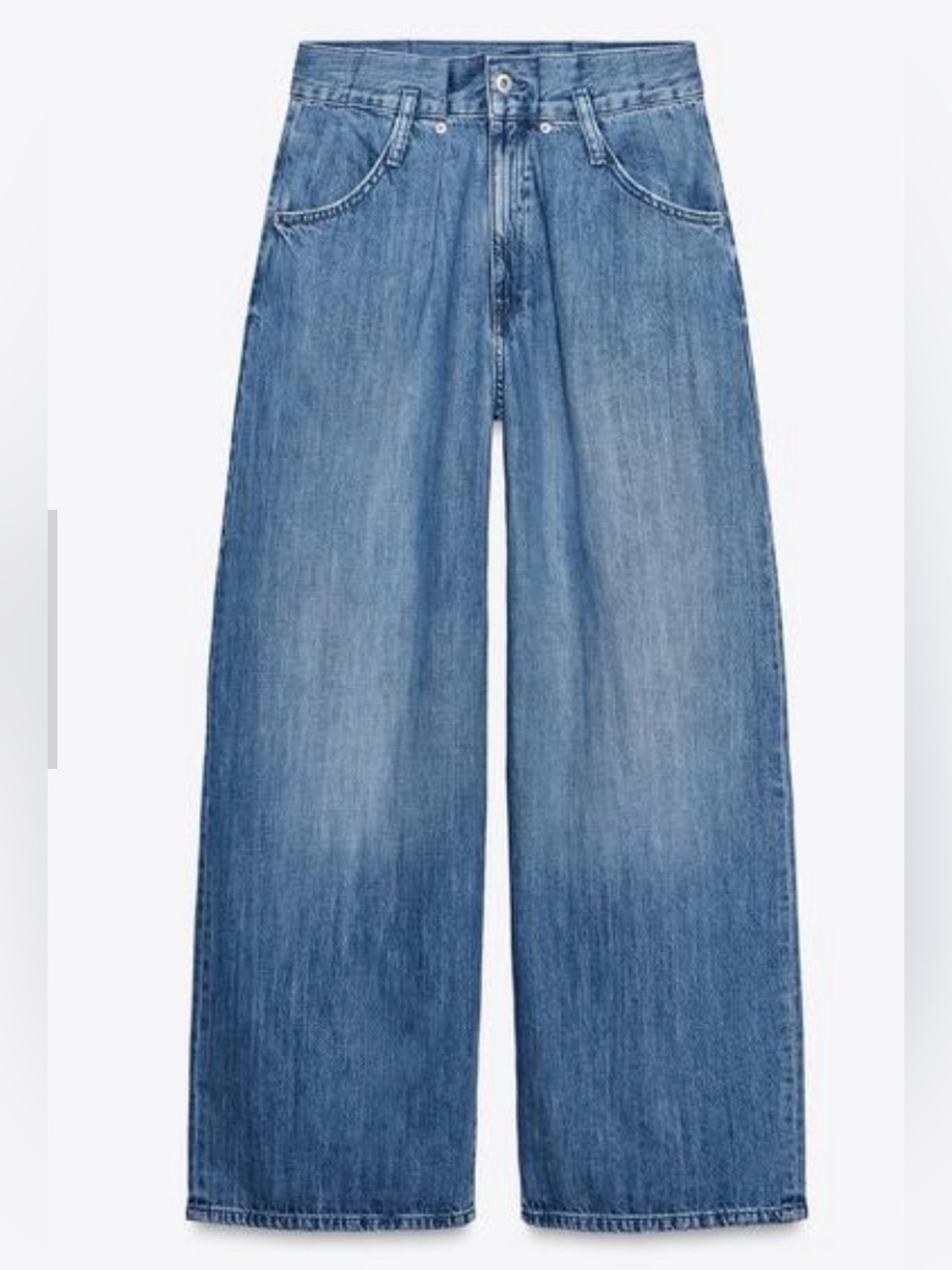 Zara Waist Bag Wide-Leg High-Rise Blue Denim Jeans - Picture 6 of 10